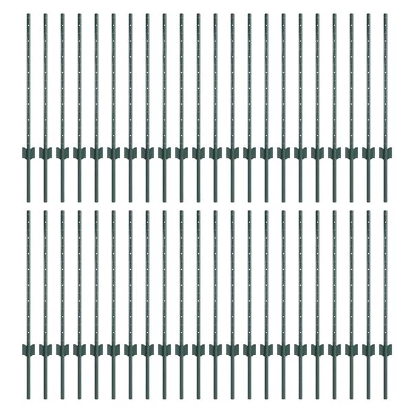 vidaXL Fence Posts Height Adjustable Manual 44 pcs Green 120 cm Steel