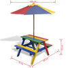 vidaXL Kids' Picnic Table with Benches and Parasol Multicolour Wood