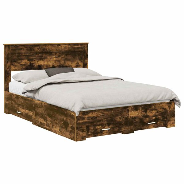 vidaXL Bed Frame with Drawer Smoked Oak 150 x 200 cm Engineered Wood