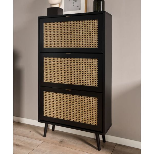 Finori Shoe Cabinet Vienna 49A Black and Rattan Print