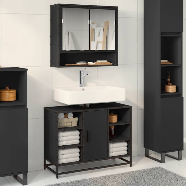 vidaXL Bathroom Sink Cabinet Black 80x33x60 cm Engineered Wood