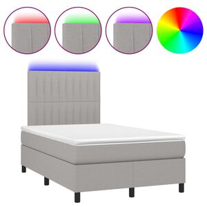 vidaXL Box Spring Bed with Mattress&LED Light Grey 120x200 cm Fabric