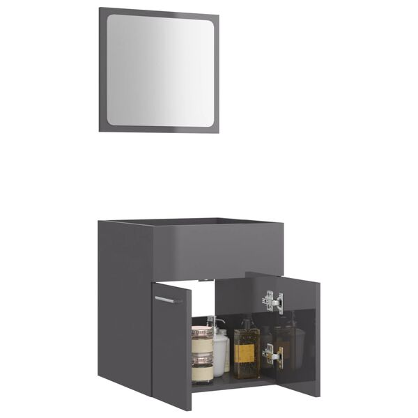 vidaXL 2 Piece Bathroom Furniture Set High Gloss Grey Engineered Wood