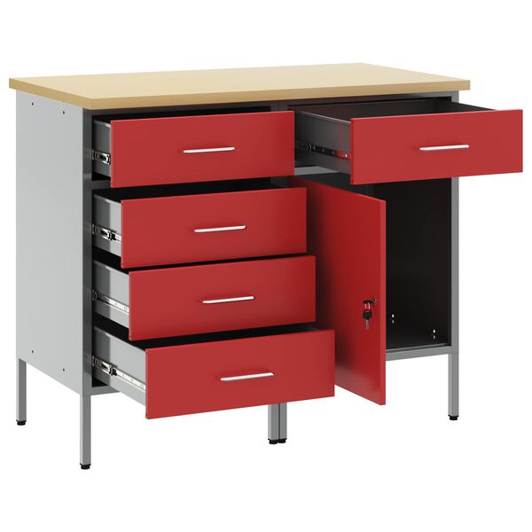 vidaXL Work Cabinet with Drawer 2 pcs Red and Grey 75 x 45 x 85 cm
