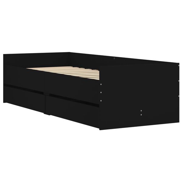 vidaXL Bed Frame with Drawers without Mattress Black 100x200 cm