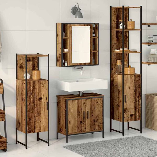 vidaXL Bathroom Furniture Set with Door 4 pcs Brown 33 x 33 x 185.5 cm
