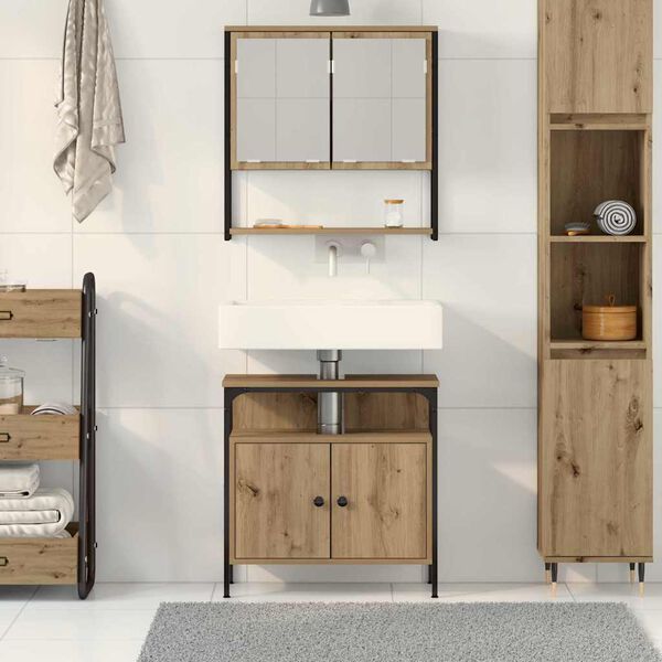 vidaXL Bathroom Furniture Set with Shelf 2 pcs Brown Engineered wood