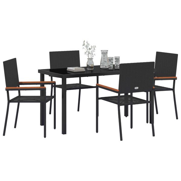vidaXL Garden Dining Set with Cushion 5 pcs Black Poly Rattan