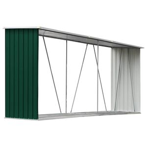 vidaXL Garden Log Storage Shed Galvanised Steel 330x84x152 cm Green
