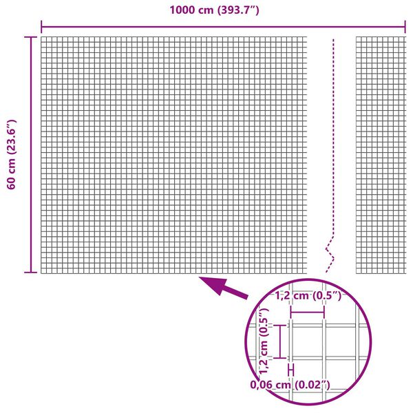 vidaXL Welded Wire Fence Silver 0.6 x 10 m