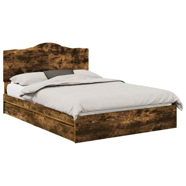 vidaXL Storage Bed with Drawer Smoked Oak 160 x 200 cm Engineered Wood