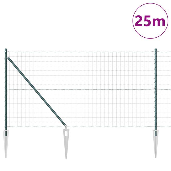 vidaXL Fence with Post Green 1 x 25 m Steel