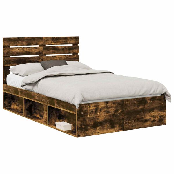vidaXL Bed Frame Smoked Oak 135 x 190 cm Solid Pine Wood