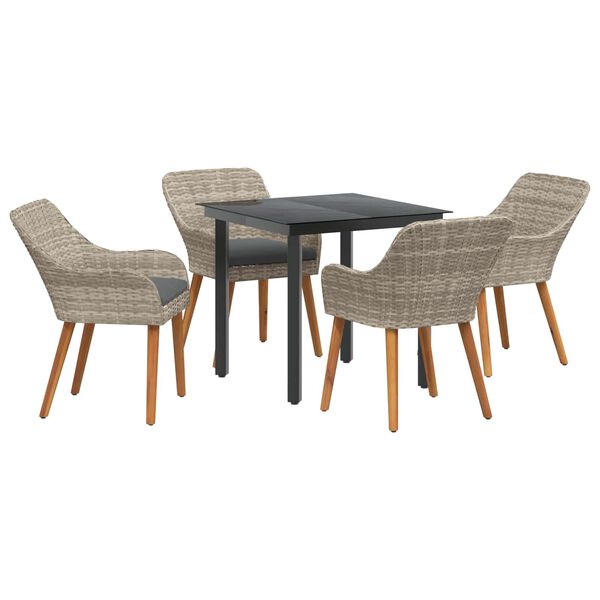 vidaXL Dining Set Light grey Poly rattan