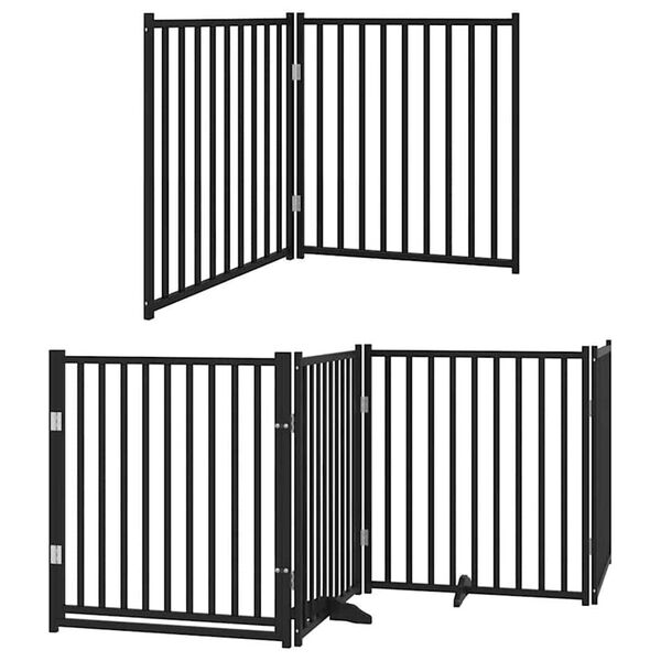 vidaXL Dog Gate with Door Foldable 12 Panels Black 960 cm Poplar Wood