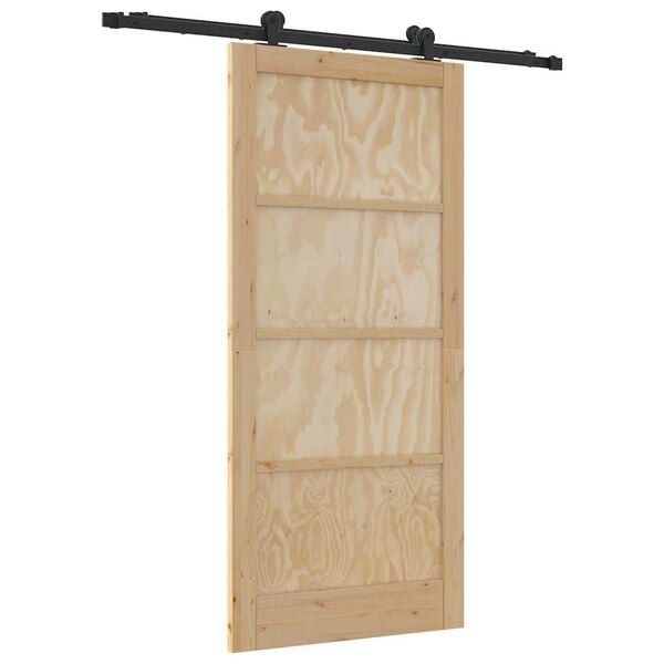 vidaXL Sliding Door Natural and Black 93 x 202 cm Solid Pine Wood