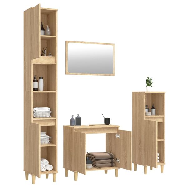vidaXL 4 Piece Bathroom Furniture Set Sonoma Oak Engineered Wood