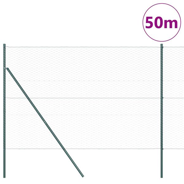 vidaXL Fence Post Green 50 x 1.5 m (36 mm mesh) Steel and PVC