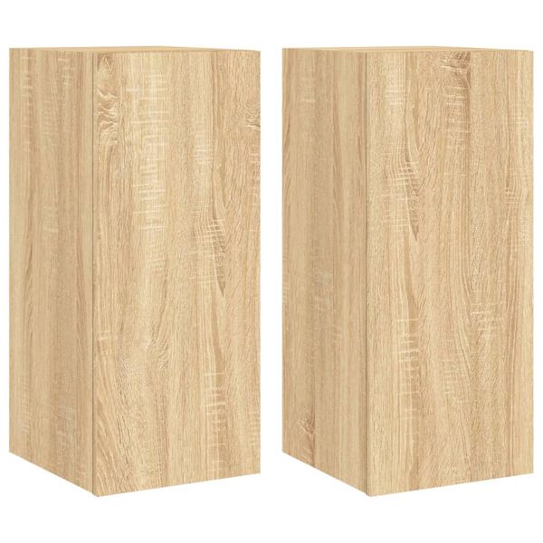 vidaXL TV Wall Cabinets with LED Lights 2 pcs Sonoma Oak 30.5x35x70 cm