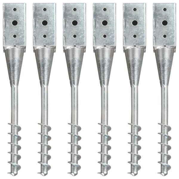 vidaXL Ground Spikes 6 pcs Silver 7x7x56 cm Galvanised Steel