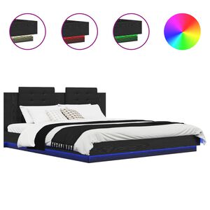 vidaXL Bed Frame with Headboard Black Oak 200 x 200 cm Engineered Wood