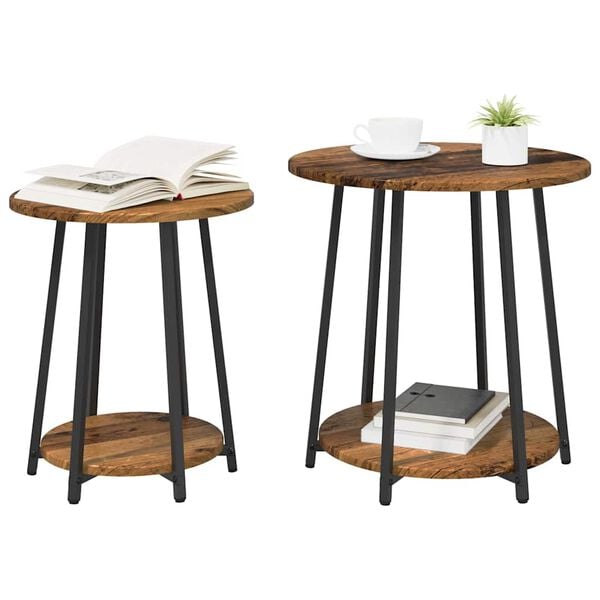 vidaXL Side Table Set with Shelf 2 pcs Old Wood and Black