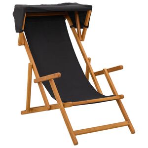 vidaXL Deck Chair 3 Position Solid Eucalyptus Wood Black