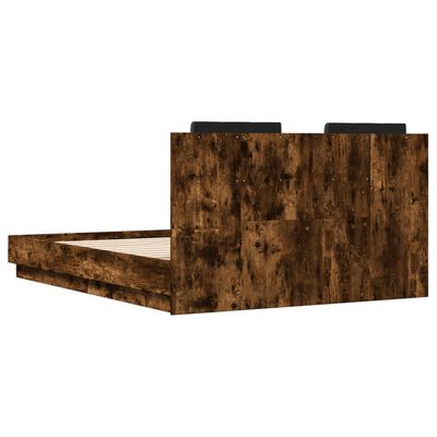 vidaXL Bed Frame with Headboard and LED Lights Smoked Oak 135x190 cm Double
