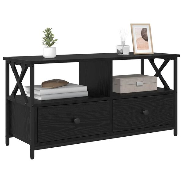 vidaXL TV Cabinet Black Oak 90 x 33 x 45 cm Engineered Wood and Steel