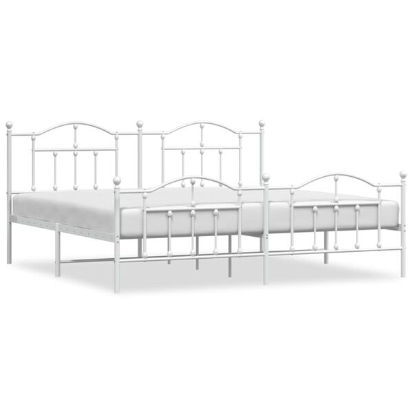 vidaXL Metal Bed Frame without Mattress with Footboard White 200x200cm