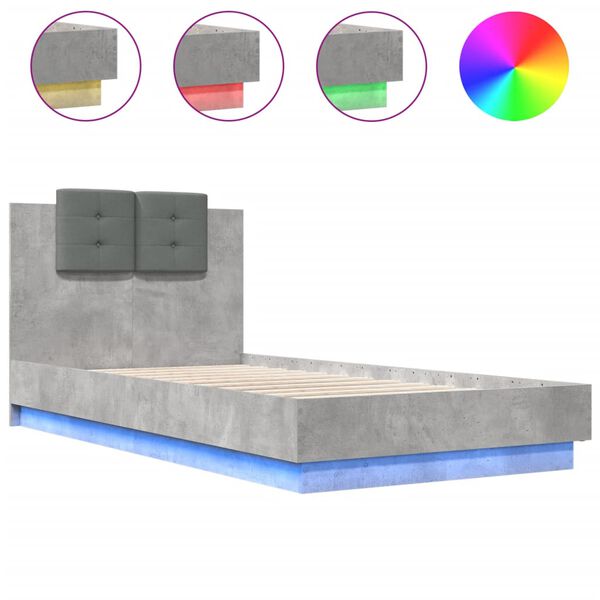 vidaXL Bed Frame with LED without Mattress Concrete Grey 90x190 cm Single