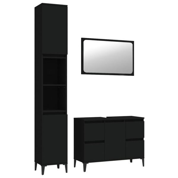 vidaXL 3 Piece Bathroom Furniture Set Black Engineered Wood