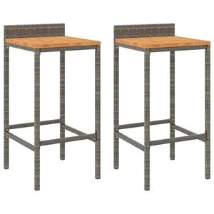 vidaXL Bar Stools 2 pcs Grey Poly Rattan and Solid Wood Acacia