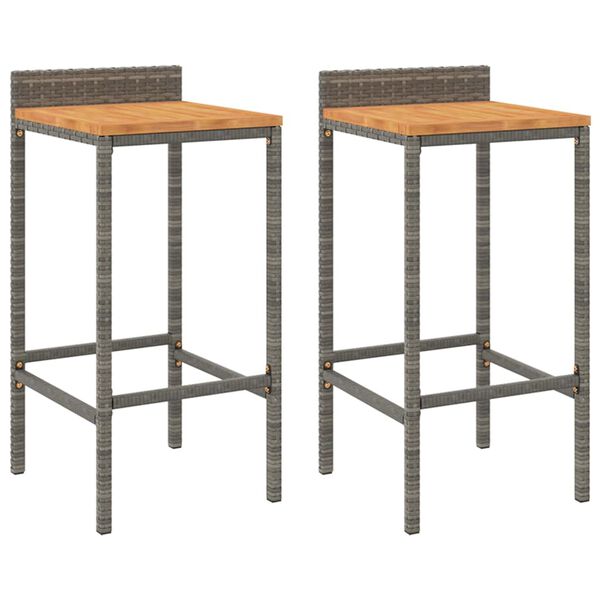 vidaXL Bar Stools 2 pcs Grey Poly Rattan and Solid Wood Acacia