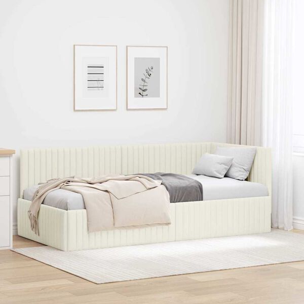 vidaXL Corner Bed Frame with Headboard Cream 90 cm x 200 cm Velvet