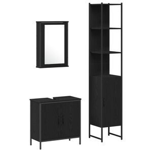 vidaXL Bathroom Furniture Set with Shelf 3 pcs Black Engineered wood