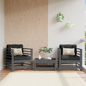 vidaXL Garden Chairs with Cushions 2 pcs Grey Solid Wood Pine