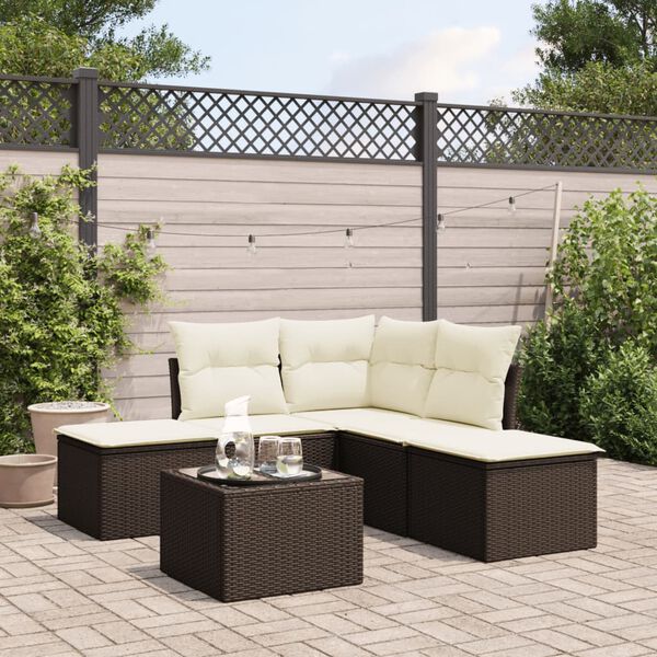 vidaXL 6 Piece Garden Sofa Set with Cushions Brown Poly Rattan
