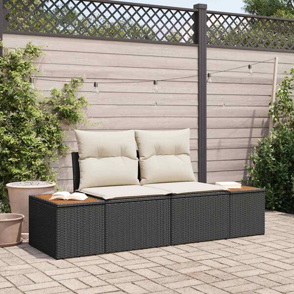 vidaXL Garden Sofa Black 184 x 62 x 85cm Poly Rattan