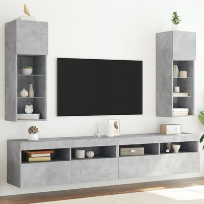 vidaXL TV Cabinets with LED Lights 2 pcs Concrete Grey 30.5x30x90 cm