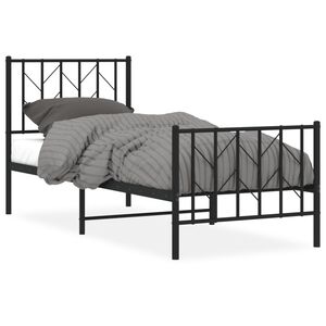 vidaXL Metal Bed Frame without Mattress with Footboard Black 75x190cm