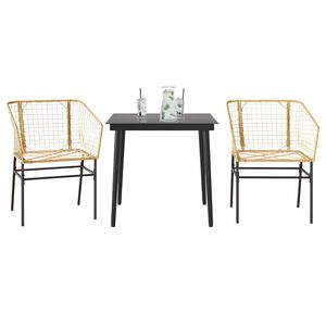 vidaXL 3 Piece Garden Dining Set Brown Poly Rattan Glass