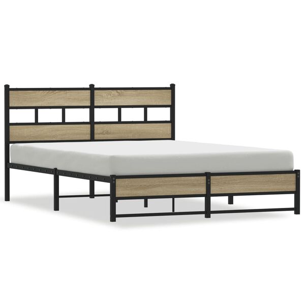 vidaXL Metal Bed Frame without Mattress Sonoma Oak 135x190 cm Double