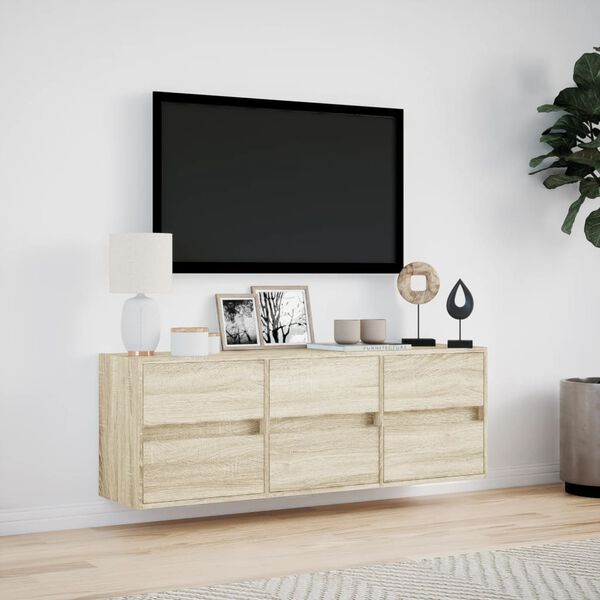 vidaXL TV Wall Cabinet with LED Lights Sonoma Oak 130x31x45 cm
