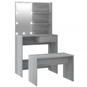 vidaXL Dressing Table Set with LED Grey Sonoma Engineered Wood