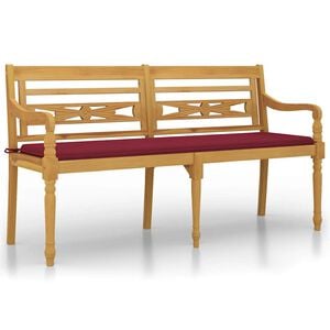 vidaXL Batavia Bench with Wine Red Cushion 150 cm Solid Wood Teak