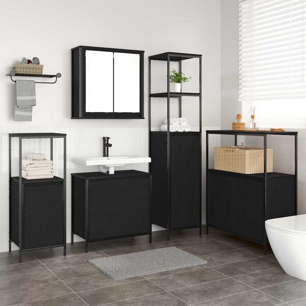 vidaXL 2 Piece Bathroom Furniture Set Black Oak Engineered Wood