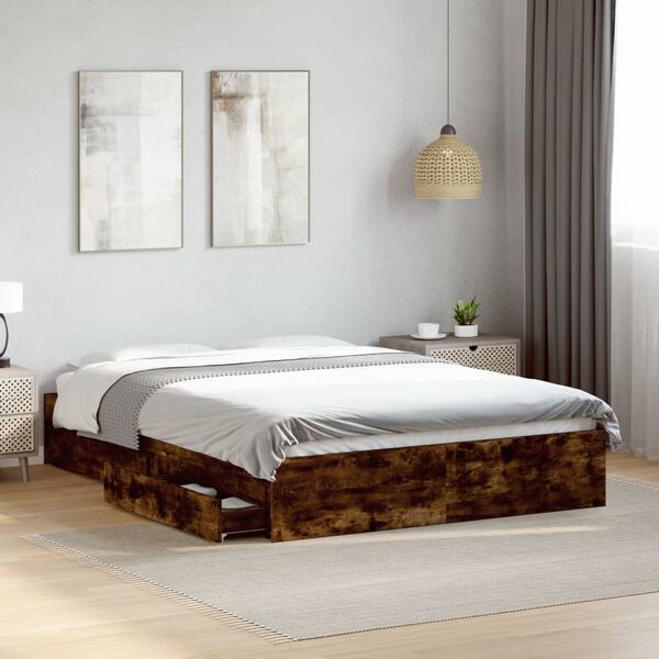 vidaXL Bed Frame with Drawers without Mattress Smoked Oak 135x190 cm Double