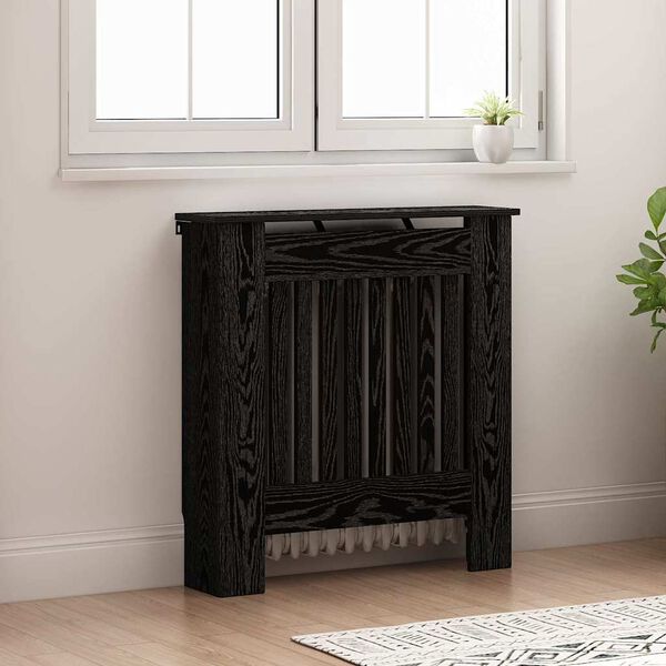vidaXL Radiator Cover Black Oak 78 x 19 x 81.5 cm Engineered Wood