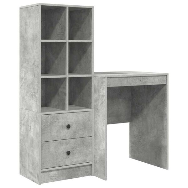vidaXL Desk with Drawer 2 pcs Concrete Grey